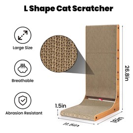 Petslucent Cat Scratcher, 26.8 Inch L Shape Cat Scratching Board with Box, Cat Scratching Cardboard with Ball Toy for Indoor Cats, Large Size