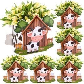 Kreatwow Cow Party Centerpices 6pcs Cow Farm Animal Party Favor Cows Flower Centerpiece Boxes Supply Farm Cattle Birthday Table Box Centerpiece Decor Farmyard Animal Barn Baby Shower Supplies