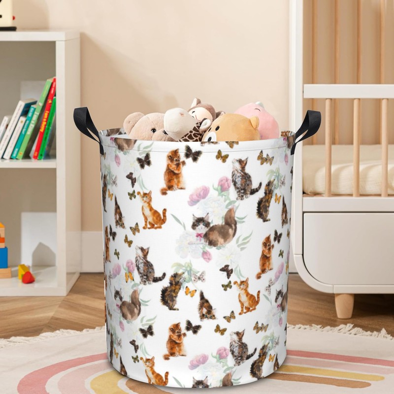 Naqiuli Laundry Basket Cats and Butterflies Laundry Basket Oxford Cloth