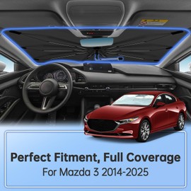 Windshield Sun Shade Umbrella for Mazda 3 2014-2025, Foldable Car Sunshade for Front Window, Highly Reflective Auto Sun Shield Visor for UV Protection, Keep Car Cool Accessories