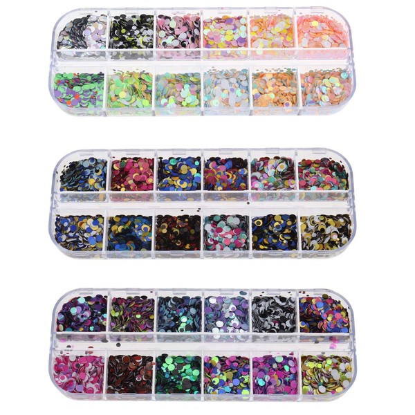 Glitter Sequins Set, Assorted Round Thin Shiny Foil Flakes Art Supplies Decoration Manicure Makeup DIY Stickers for Face Body Hair 3 Pieces