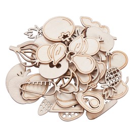 LiQunSweet 100 Pcs Fruit Vegetable Wooden Blank Cutout Slice Pieces Cabochons Unfinished Wood Embellishments for Birthday Painting DIY Crafts Home Decoration