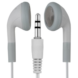 LowCostEarbuds.com 25 Pack of White/Gray Earbuds Headphones - Individually Bagged - Great for Schools/Museums/Wholesale