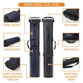 Oztwel 2x4 Pool Cue Case, Hard Pool Cue Case, Billiard Cue Case with Stand, Billiards Accessories Holds 2 Cue Butt and 4 Cue Shafts (Black+blue)