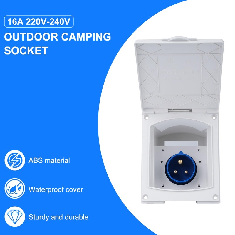 Jadeshay 16amp Socket, 220V-240V Caravan Outdoor Socket Waterproof Mains Flush