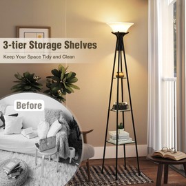 Luvkczc Floor Lamp with Shelves, 69” Tall Shelf Lamp, 3-Tier Modern Shelf Floor Lamp, Floor Lamps for Living Room, Bedroom, Home Office, Standing Lamp with 8W Bulb, Black & White