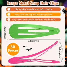 WILLBOND 30 Pieces 3.1 Inch Large Metal Snap Hair Clips Nonslip Barrettes Women Hair Accessories (Pink and Green)