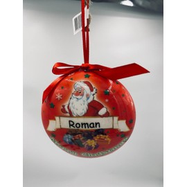 Personalise your own Children's Christmas Tree Round Santa Bauble with any Name