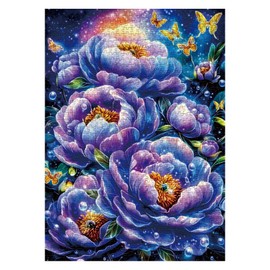 Colorful Flower Butterfly Puzzle for Adults 1000 Piece, Purple Graident Floral Jigsaw Puzzle, Fantasy Starry Night Puzzle Hard Challenging Puzzle