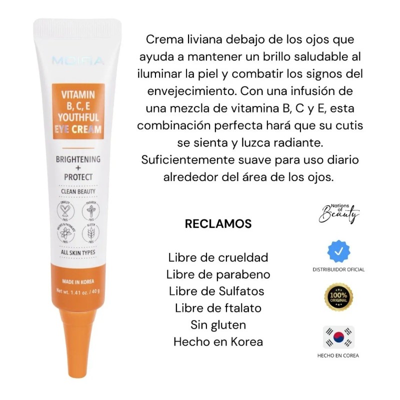 Crema Contorno De Ojos Vitaminas Iluminadora Coreana Moira
