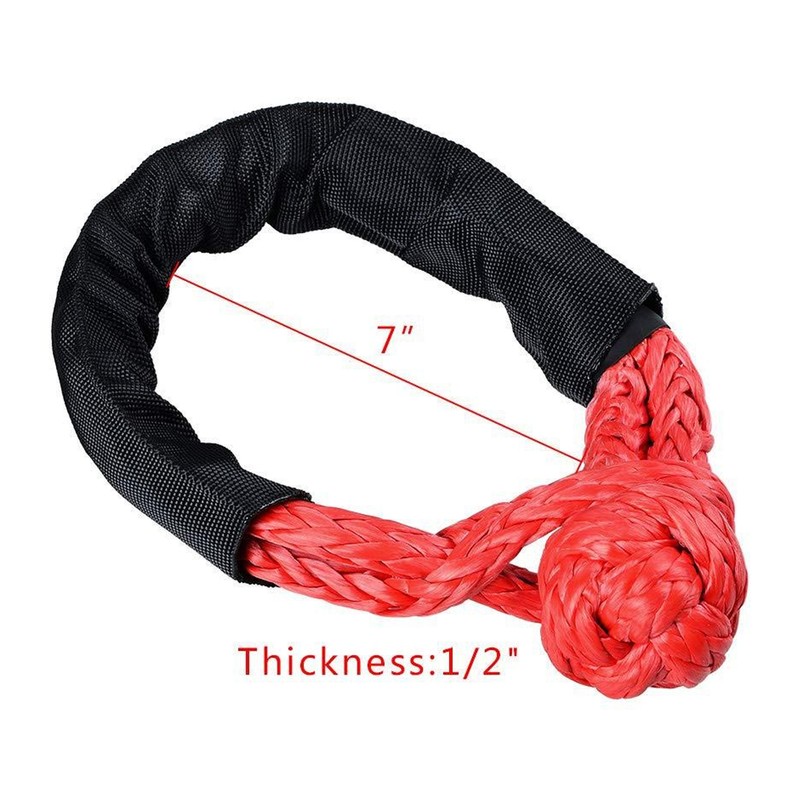 1/2in Car Recovery Straps Winch Rope 35000lbs Flexible Synthetic Shackle