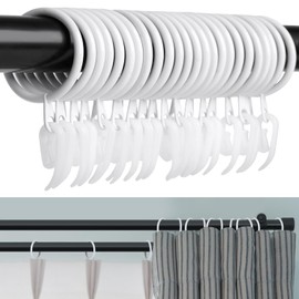 Curtain Rings, 24pcs Metal Rings with 24pcs Plastic Hooks, Drape Sliding Curtain Hanging Ring for Pole Rod, 30 mm Internal Diameter (WHITE)