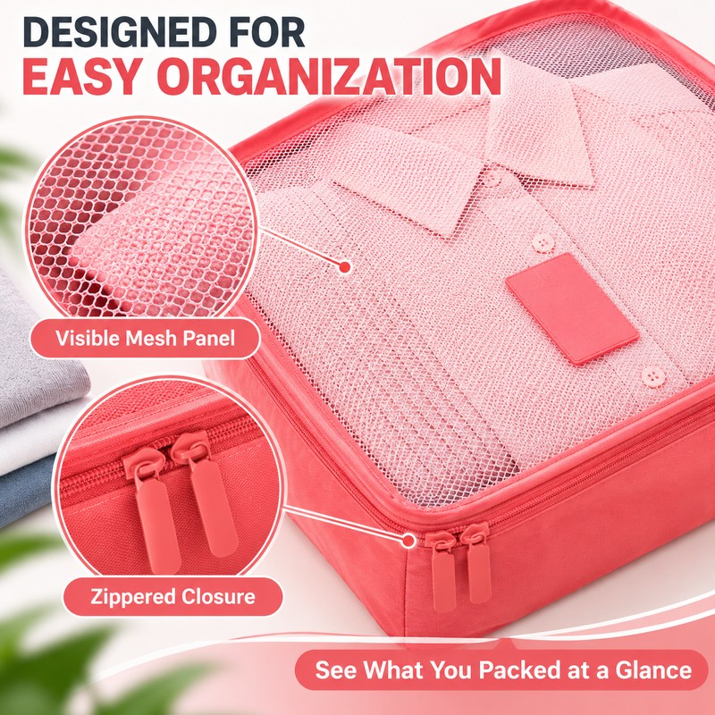 6-Piece Travel Packing Organizer Set for Luggage – Lightweight Reusable