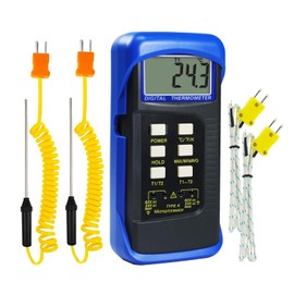 Dual Channel Thermocouple Thermometer Digital Temperature K Type Thermometer with 4 Probe (Wired & Stainless Steel) -50~1300°C (-58~2372°F) Range Temperature Meter Gauge