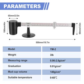 YUCHENGTECH Mud Hydrometer Mud Scale Liquid Densimeter Hydrometer Mud Gravity Balance Hydrometer with Measuring Range 0.96-2.5g/cm³ Measuring Accuracy 0.01g/cm³