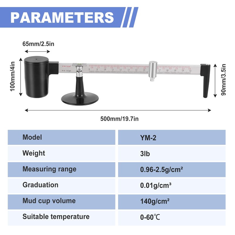 YUCHENGTECH Mud Hydrometer Mud Scale Liquid Densimeter Hydrometer Mud Gravity