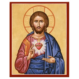Monastery Icons Sacred Heart of Jesus Mounted Plaque Icon Reproduction (11" x 14")