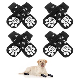 EUPSIIU 4 Pairs of Indoor Non-Slip Socks for Dogs, Soft Adjustable Non-Slip Dog Socks with Straps, Soft Pet Protection for Indoor Use on Hardwood Floors (Black)