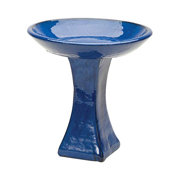 Primrose H39cm Blue Glazed Ceramic Bird Bath