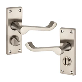 Satin Nickel Victorian Scroll Lever Latch Lock Bathroom Privacy Door Handles, Suitable for All Types of Internal Doors (Privacy Handle)