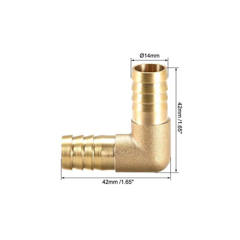 sourcing map Pack of 2 14 mm Barb Brass 90°