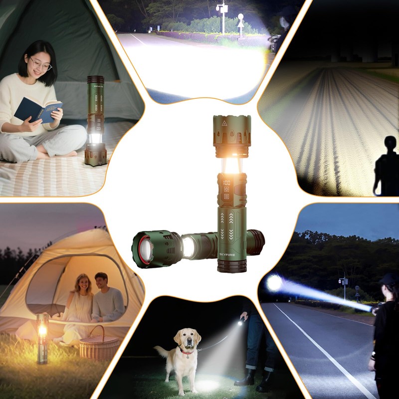 SKYFIRE LED Rechargeable Flashlights High Lumens: 11 Modes Zoomable Super