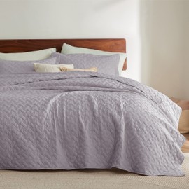 Bedsure Quilts Twin Size - Lightweight Bedspreads Twin Size with Basket Weave Pattern, Soft Quilt Bedding Set, Purple Comforter Set Coverlet for All Seasons with 1 Pillow Sham