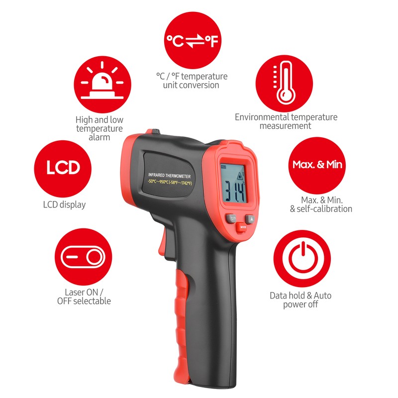 -50℃～950℃ /-58℉～1742℉ Infrared Thermometer IR Laser Thermometer Handheld Non-Contact Digital