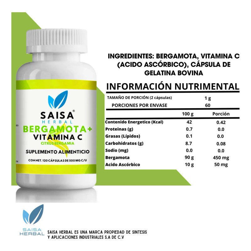 Bergamota Ctrica Y Vitamina C 120 Cpsulas Saisa Herbal Sin