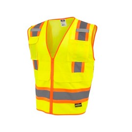 RADWEAR SV69 Class 2 Two-Toned Reflective Mesh/Solid Surveyor Safety Vest with Plan/Tablet Pocket for Men and Women, Hi-Vis Green, XL