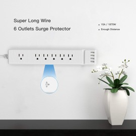 Yostyle Regleta de Alimentación, Adaptador de Pared con 6 Salidas CA y 4 Puertos USB, con Luz de Nocturna, Blanco