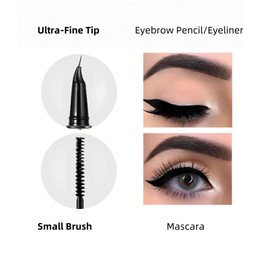 Multifunktion Mascara/Wimperntusche mit Augenbrauenstift Eyeliner, Schwarze Mini-Bürste für untere Wimpern, Dreifarbige Ultrafeine Augenbrauenstifte, Wasserdicht & Lang anhaltend (Hellbraun)