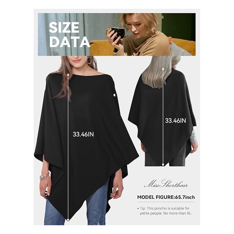 DiaryLook Ladies Button Cashmere Feel Multiway Poncho Shawl Scarf Wrap