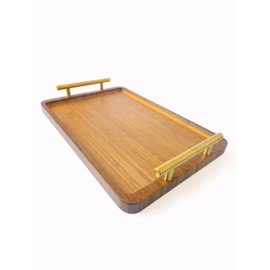 SilkNavAnchor bamboo serving tray with gold handles - small wood serving tray for breakfast in bed, coffee table, dinner & bar - decorative bed table tray for kitchen or bedroom