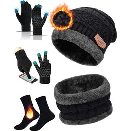 FANBOLD Gorro Invierno Bufanda y Guantes Tactiles y Calcetines Termica,Gorros Frio Tejido de Punto y Bufandas Forro de Lana Hombre y Mujer,Regalos Invierno para Nieve Esquiar