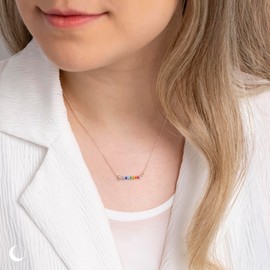 Amberta Lumini Women 925 Sterling Silver Rainbow Crystal Necklace: Silver Multicolour Necklace