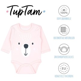 TupTam Long Sleeve Baby Bodysuit Set of 5 - Bodysuit Baby Made of 100% Cotton, Oeko-Tex Certified, Colour: Animal Faces Beige Pink Dots Stripes, Size: 98, Animal Faces Beige Pink Dots Stripes