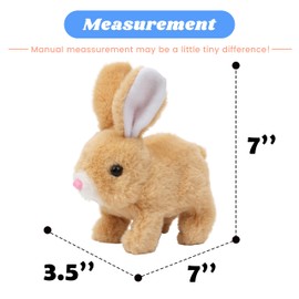 Hopearl Hopping Rabbit Interactive Electronic Pet Plush Bunny Toy with Sounds and Movements Animated Walking Wiggle Ears Twitch Nose Gift for Toddlers Birthday, Brown, 7''