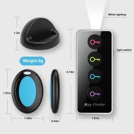 Schlüsselfinder,VINGNUT Wireless Key Finder,1 Sender+4 Empfänger,Drahtloser RF-Gegenstandsfinder mit LED-Taschenlampe für Schlüssel,Geldbörse,Handy und Haustiertracker