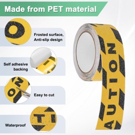 M METERXITY 1 Pcs CAUTION Floor Decals Stickers 2 x 197 Inch CAUTION Sign Warning Sticker Self-Adhesive Anti Slip Abrasive Tape for Indoor/Outdoor Stairs Step[Yellow Black]