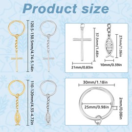 SUPERFINDINGS 24Pcs 2 Colors Jesus Fish & Cross Keychains with Tibetan Style Pendants Bulk Alloy Keyrings Charms Silver Gold-Colored Key Chains with Iron Split Key Rings for Car Key Bag Decoration