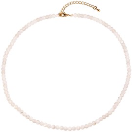 Lightock Simple 4mm Gemstones and Crystals Beaded Necklace Adjustable Choker Necklaces for Women Gifts (White Shell)