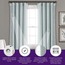 Lush Decor Blue Rosalie Window Curtains Farmhouse, Rustic Style Panel Set for Living, Dining Room, Bedroom (Pair), 95” x 54, 95" x 54"