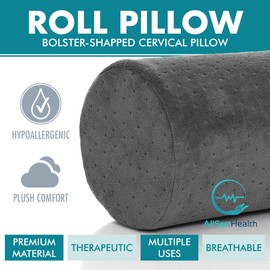 AllSett Health Round Cervical Roll Cylinder Bolster Pillow with Removable Washable Cover, Ergonomically Designed for Head, Neck, Back, and Legs, Grey
