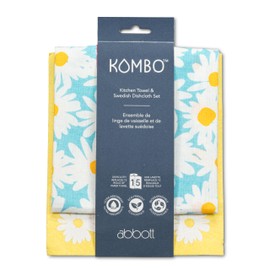 Abbott Collection Daisies Swedish Dishcloth & Kitchen Tea Towel Set - Cotton/Cellulose, Yellow/Blue