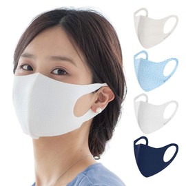 TAKUMIBA Washable Super Stretchy Fit Mask, Dry Cool Type, 2 Pieces, Hard to Breathe, Fashion, Made in Japan, All Season Mask, Pollen, Blue Stripe, M