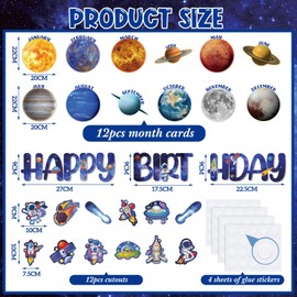 Pasimy Space Birthday Bulletin Board Decorations Set Solar System Themes Classroom Birthday Chart Decor Outer Space Planet Rocket Astronaut Paper Cutouts for Wall Door Classrooms Back School Supplies