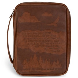 Wings Of Eagles Scripture Brown Large Print Vinyl Bible Cover With Handle