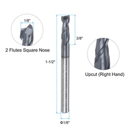 uxcell Carbide Square End Mill, 1/8" Diameter AlTiN BN Coated 2 Flutes Milling Bit Cutter, for Hardened Steel Cast Iron Alloy Metal, 1/8" Shank 3/8" Cut Length 1-1/2" Long HRC50