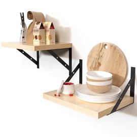 Habudda Floating Shelves for Wall, Natural Wood Hanging Shelf, Wall Mounted Shelves for Bathroom Kitchen Living Room, 16 inches, 2 Set